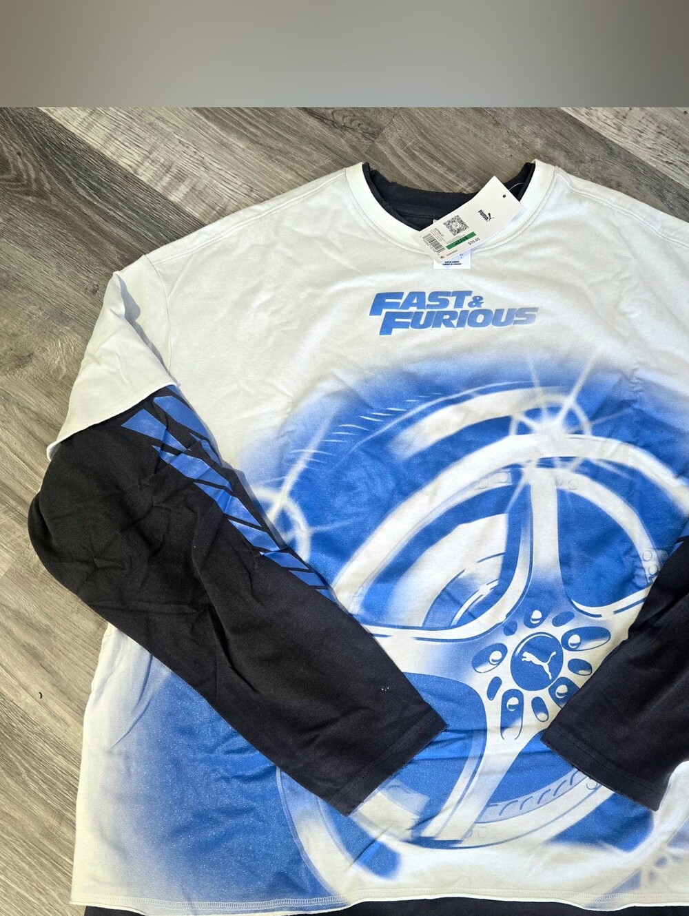Puma X Fast & Furious Collab White, Blue & Black Long-Sleeve Graphic Tee